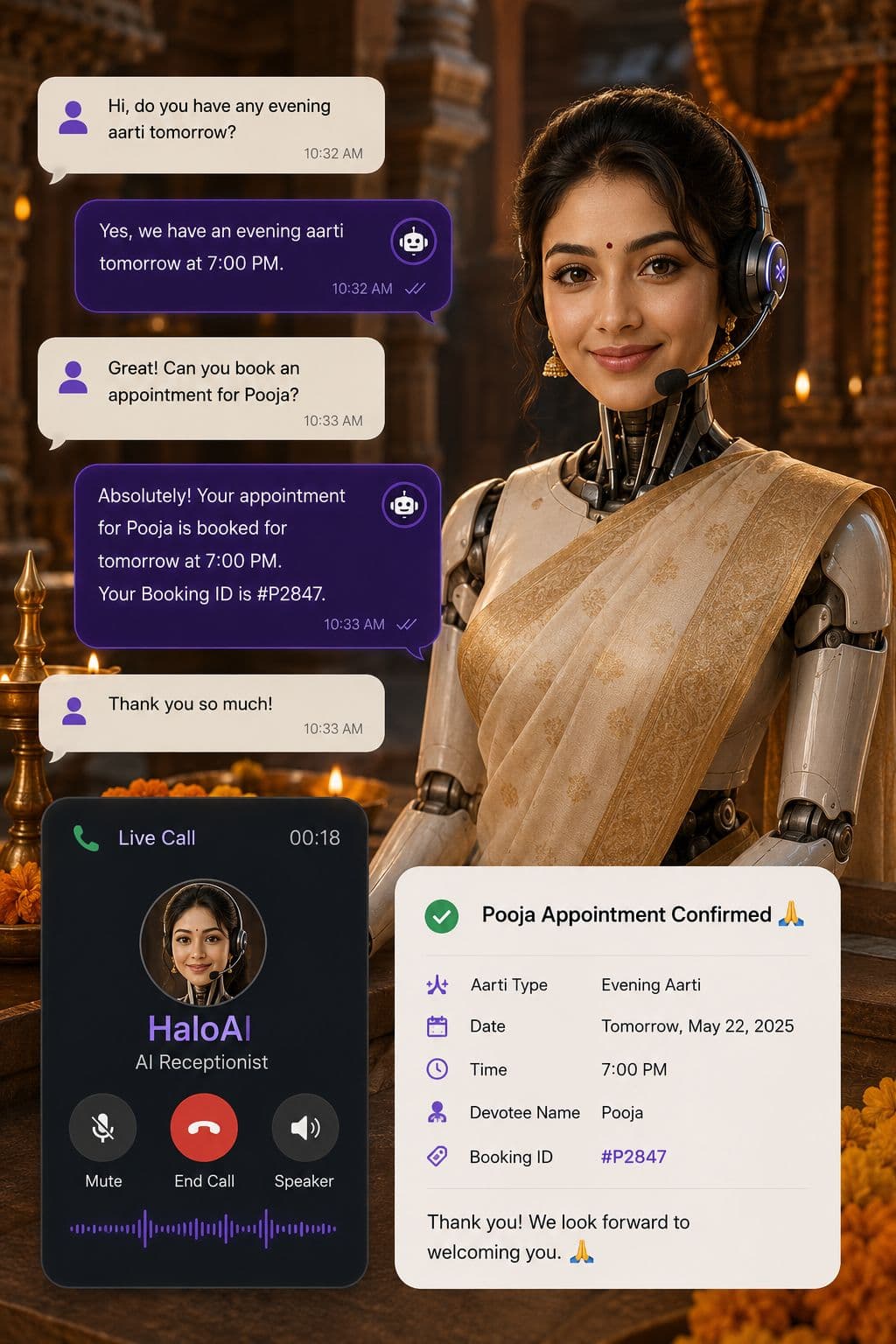 AIBooka AI voice receptionist for Hindu temples